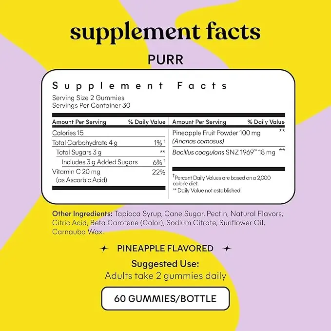 Lemme Purr Gummies - Vaginal Probiotic for Women - Balanced pH, Healthy Odor, Yeast Balance & Flora Support - Tasty Pineapple (60 Count)