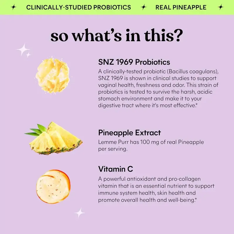 Lemme Purr Gummies - Vaginal Probiotic for Women - Balanced pH, Healthy Odor, Yeast Balance & Flora Support - Tasty Pineapple (60 Count)