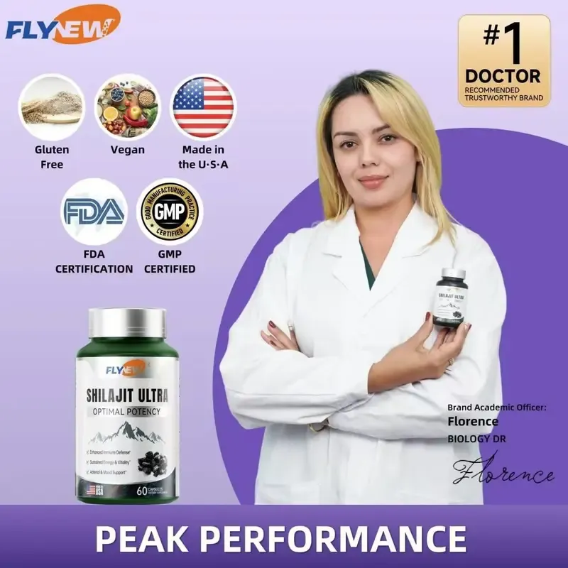 Natural High-Potency FLYNEW Shilajit Ultra I Adaptogen Energy Stamina Immune Antioxidant I Made in USA | 60 Capsules Dietary Supplement Healthcare Fitness Vitamin Edible Organic