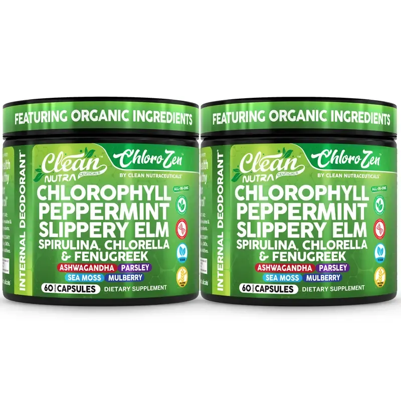 Clean Nutra Chlorophyll Capsules Internal Deodorant Peppermint, Slippery Elm, Spirulina, Chlorella, Fenugreek & More for Odor Control + Gut Cleanse Capsules – ChloroZen