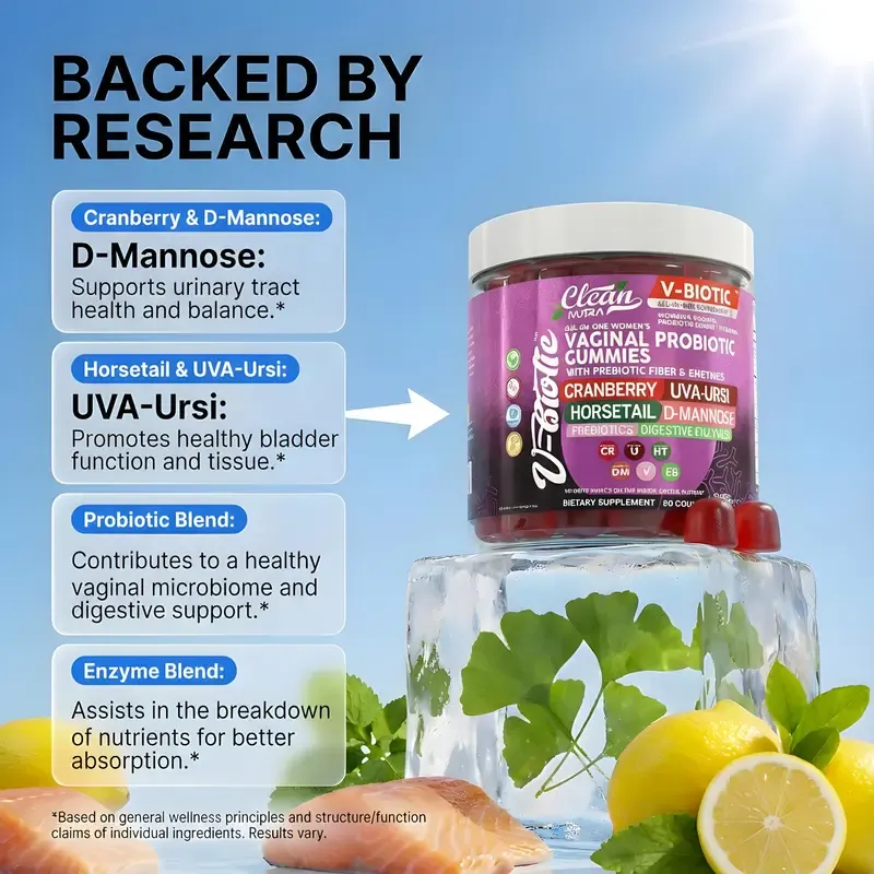 Clean Nutra Prebiotics Fiber & Enzymes, Cranberry, Uva Ursi, Horestail & D-mannose for Women's Digestive Health Gummies – VBiotic