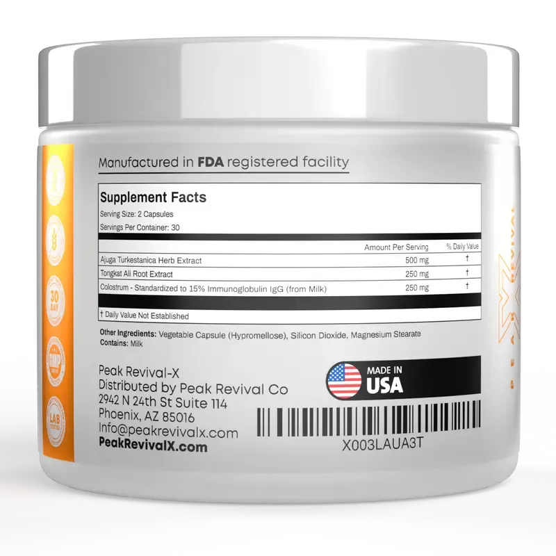 Peak Revival-X Natural Testosterone Booster for Men - Turkish Testosterone 1000 mg, Tongkat Ali, Colostrum - Enhances strength, endurance, energy, promotes recovery, builds muscle, and improves erectile function in middle-aged and older men - Eurofins tested pre-workout supplement, 60 capsules, fitness supplement, endurance supplement.