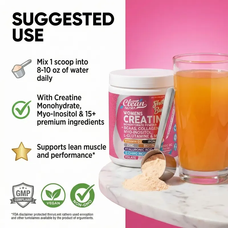 Clean Nutra Women's Creatine Monohydrate Powder with BCAAs, Collagen, Myo-Inositol, L-Glutamine, & More for Optimal Wellness & Beauty Support – Shelf Builder