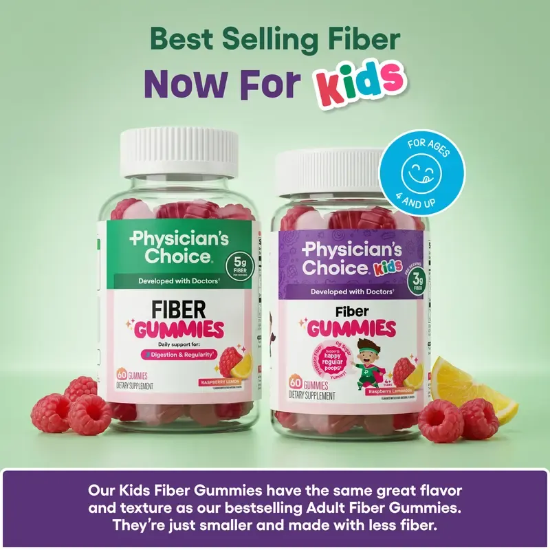 Physician Choice Fiber Gummies for Digestive Health & Regularity - HSA  FSA Eligible - No Sugar Added & Vegan - Daily Gummy for Adults