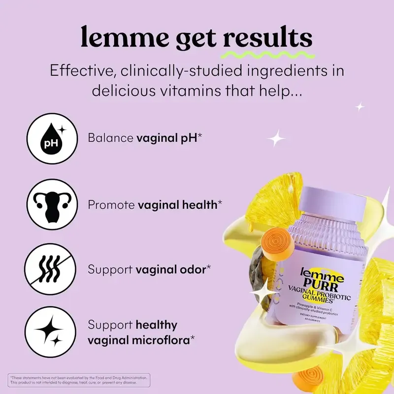 Lemme Purr Gummies - Vaginal Probiotic for Women - Balanced pH, Healthy Odor, Yeast Balance & Flora Support - Tasty Pineapple (60 Count)