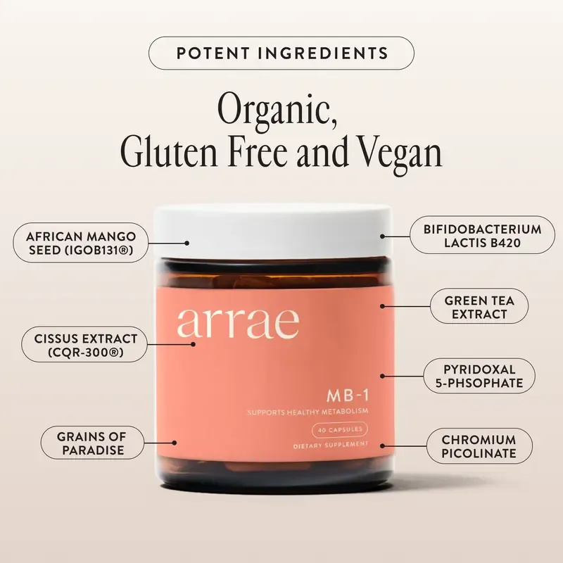 Arrae MB-1 | Natural Energy, Cholesterol, & Overall Health Support 20-Day Supply| Organic Nutrition Dietary Supplement Healthcare Vitamins Probiotic Blend Edible Fitness