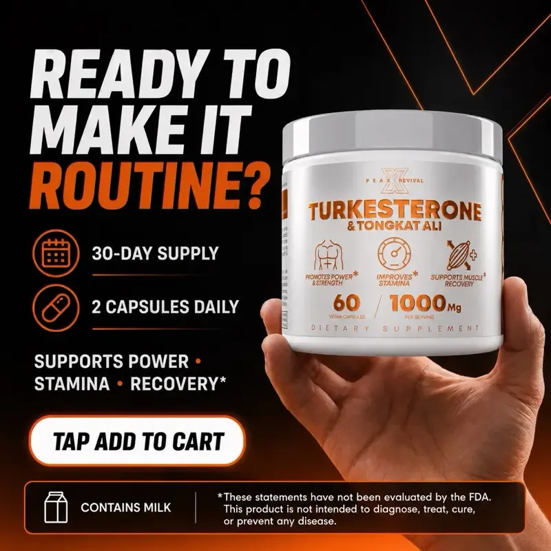 Peak Revival-X Natural Testosterone Booster for Men - Turkish Testosterone 1000 mg, Tongkat Ali, Colostrum - Enhances strength, endurance, energy, promotes recovery, builds muscle, and improves erectile function in middle-aged and older men - Eurofins tested pre-workout supplement, 60 capsules, fitness supplement, endurance supplement.