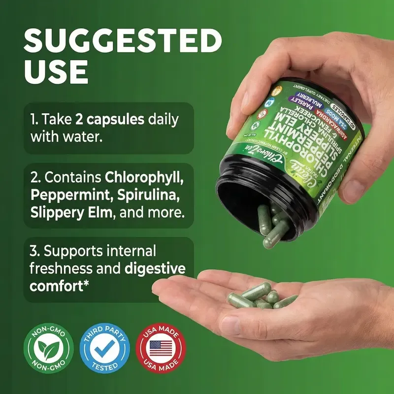 Clean Nutra Chlorophyll Capsules Internal Deodorant Peppermint, Slippery Elm, Spirulina, Chlorella, Fenugreek & More for Odor Control + Gut Cleanse Capsules – ChloroZen