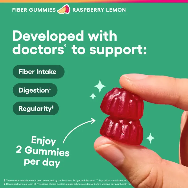 Physician Choice Fiber Gummies for Digestive Health & Regularity - HSA  FSA Eligible - No Sugar Added & Vegan - Daily Gummy for Adults