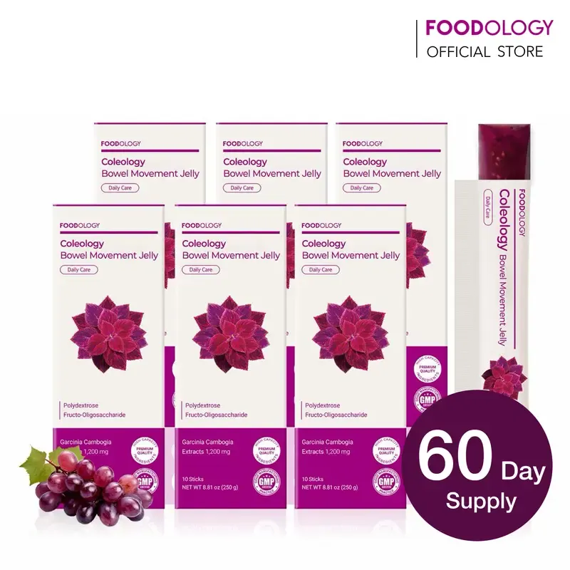 FOODOLOGY Coleology Bowel Movement Jelly | Gut Comfort Relieves Bloating and Supports more Comfortable Grape-Flavored Jelly Sticks,Fiber Supplement , Garcinia Cambogia, Collagen, Chia Seeds-1 Pack of 10