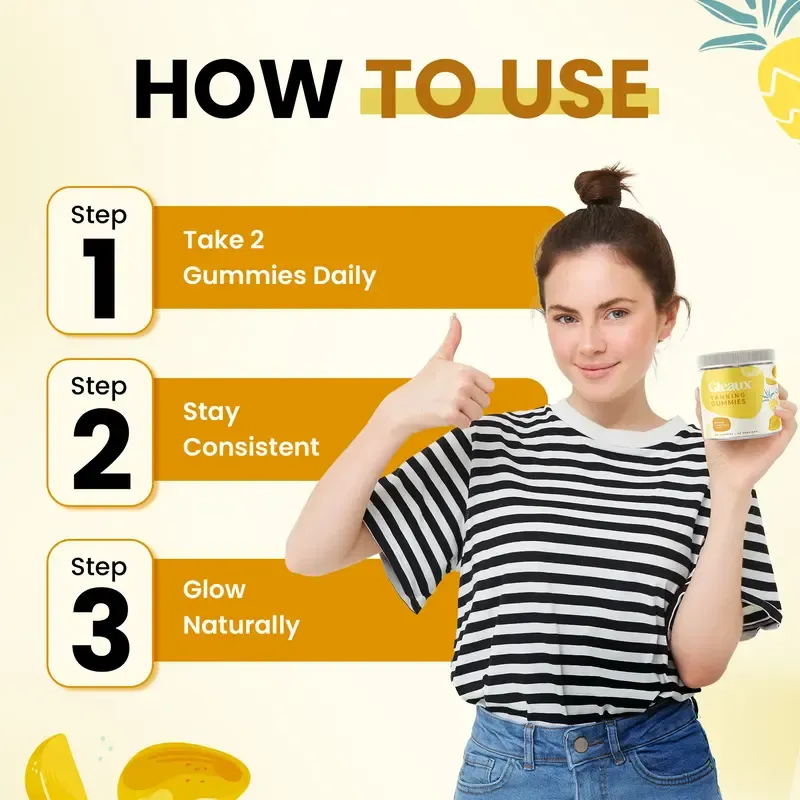 Gleaux Edible Tanning Gummies - Natural Dietary Antioxidant Supplement for Women, Men - Sun-Free Oral Self-Tan Alternative, Fast-Acting Melanin Boost with Beta Carotene, Astaxanthin, Lycopene, Niacinamide