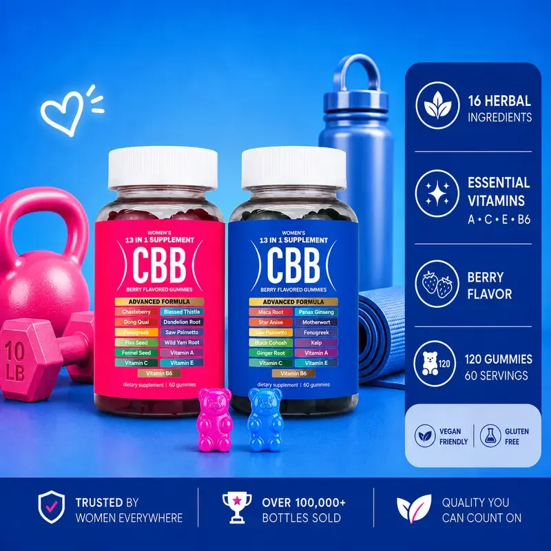 🍬 CBB Complete Women's Health Gummies Combo Pack | 16 Herbal Extracts + Vitamins A, C, E & B6 | Daily Essential + Curve Support | Berry Flavor | 1-Month Supply | 120 Gummies