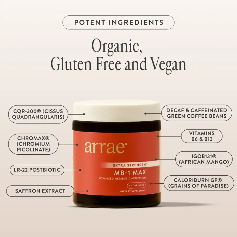 Arrae MB-1 | Natural Energy, Cholesterol, & Overall Health Support 20-Day Supply| Organic Nutrition Dietary Supplement Healthcare Vitamins Probiotic Blend Edible Fitness