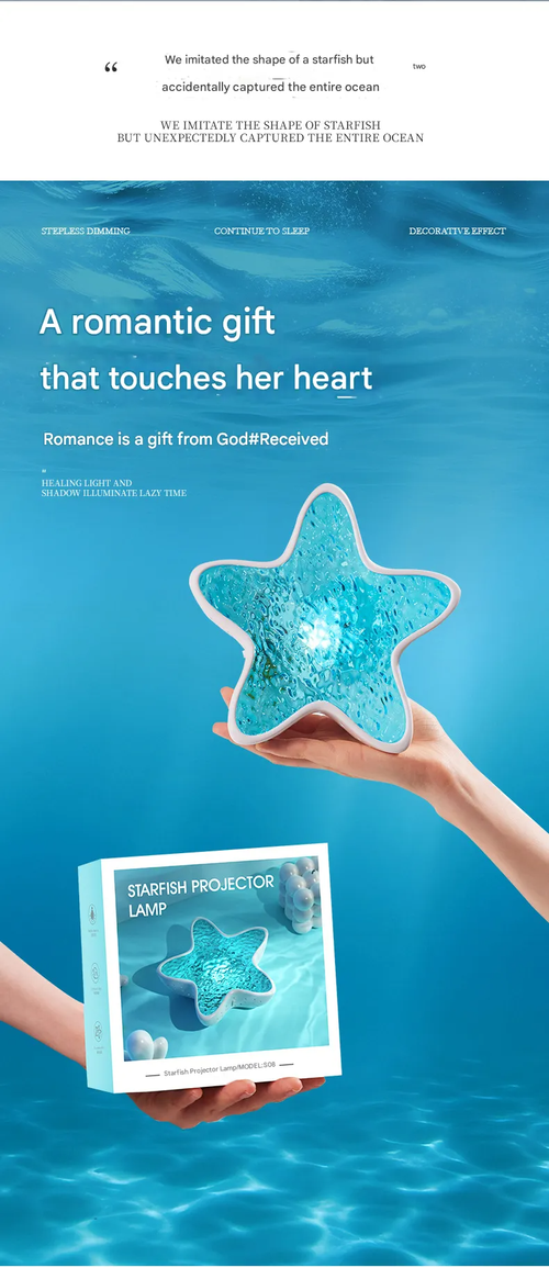 Starfish Projector Lamp - Water Ripple Night Light with Ocean Blue Ambience, Bedroom Decorative Lamp, Romantic Gift for Birthdays & Special Occasions, Marine-Themed Ambient Light