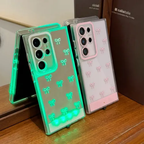 Change Color Luminous Call Light Up Flash Bowknot Castle Love Heart Phone Case for Samsung S 24 25 26 Ultra A 35 36 55 56 Cover