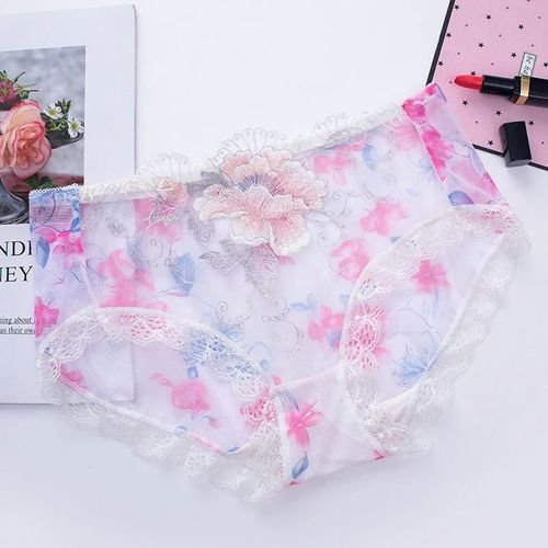 7 pieces of sweet mesh transparent lace flower underwear in plus size