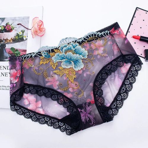 7 pieces of sweet mesh transparent lace flower underwear in plus size