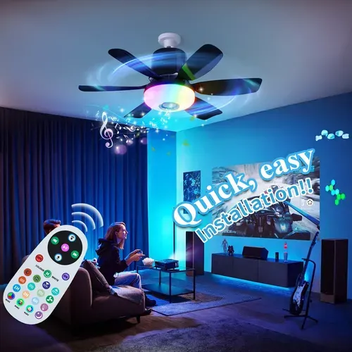 RGB Phantom Rhythm Shade Adjustment Decoration Modern Remote Control Bldc Best Music Smart Home Light LED Ceiling Fan
