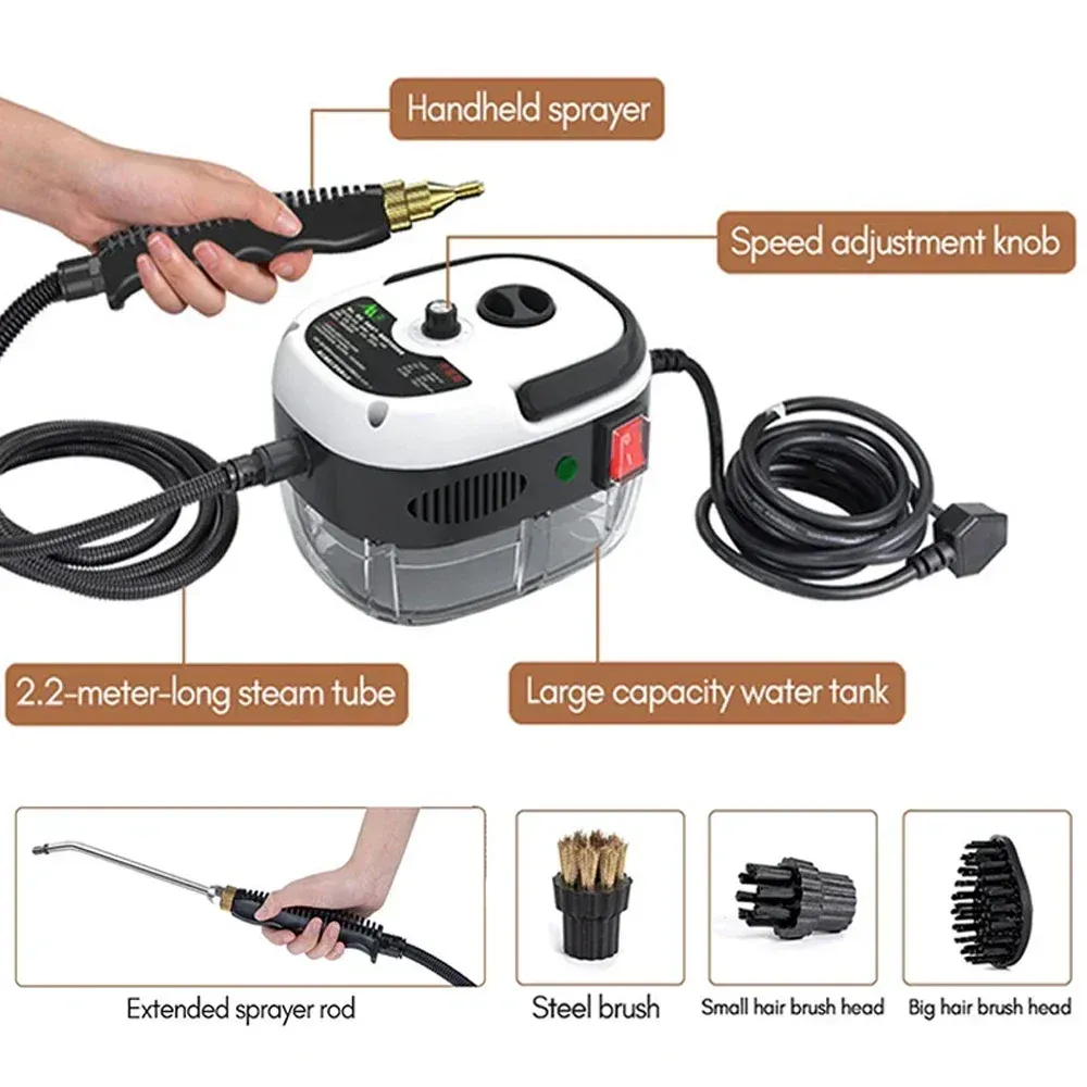 2500W Portable Handheld Steam Cleaner — High-Temperature, Pressurized Device (Includes Brush Heads)