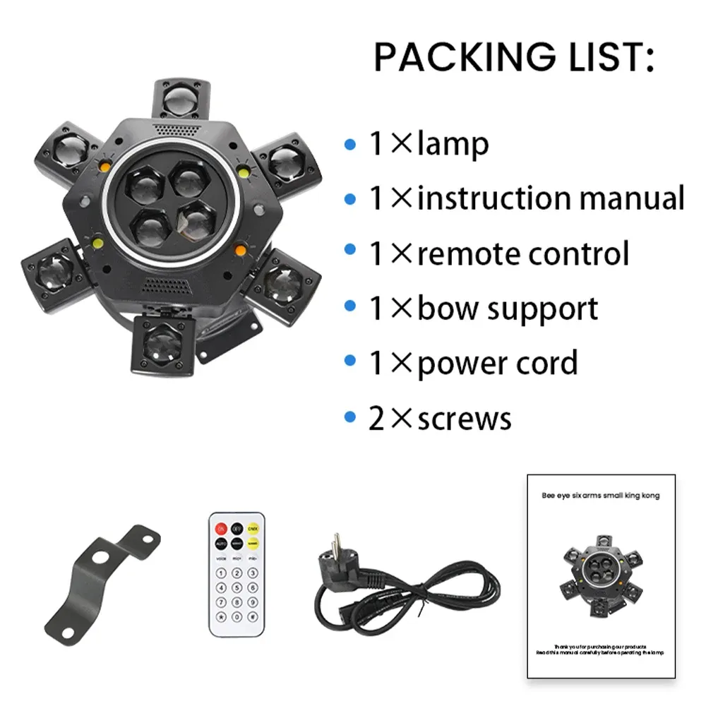 Remote control 6-arm shaking DJ light party LED beam light rotating stage effect light