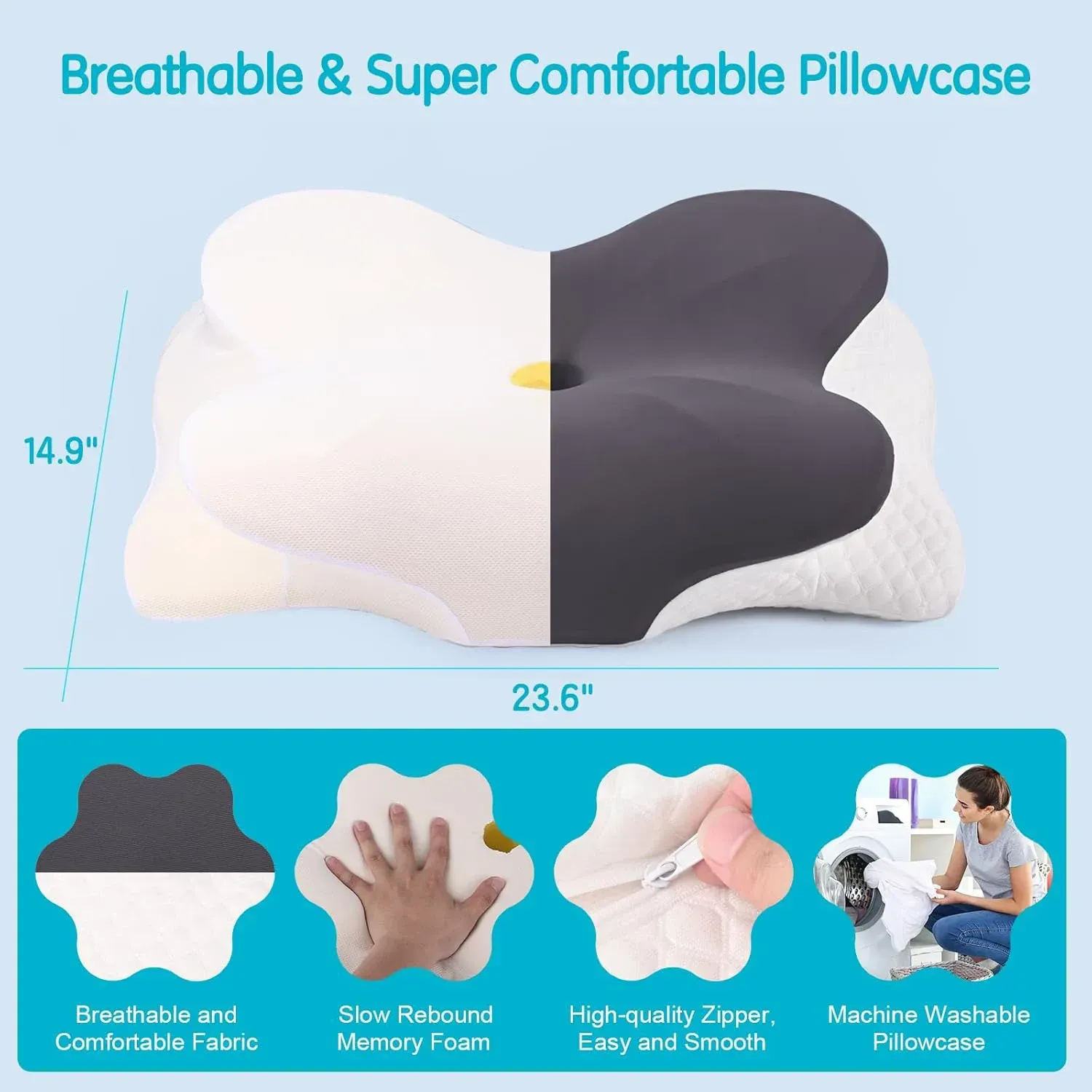 Adjustable Cervical Pillow, Contour Memory Foam Neck Pillow with Cooling Case for Side Back Stomach Sleepers, Ergonomic Support