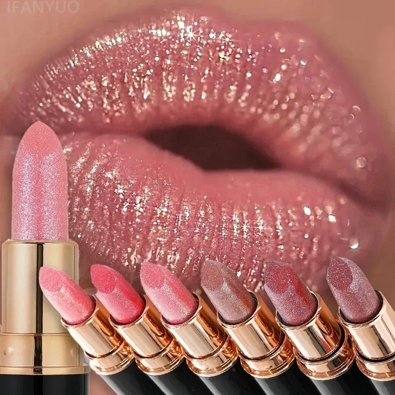 Metallic Glitter Lipstick Diamond Dazzling Waterproof Sexy Lip Gloss Moisturizing Matte Velvet Pearlescent Lip Tint Balm Makeup