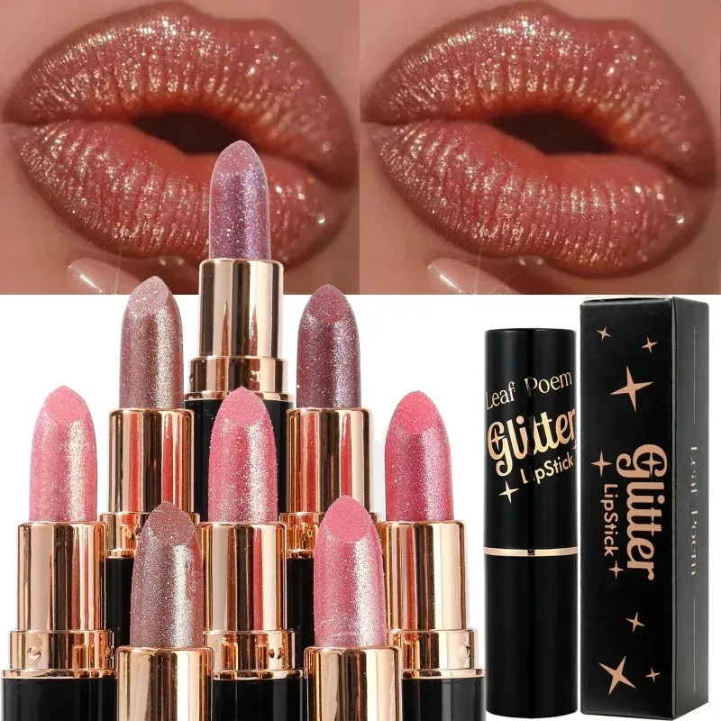 Metallic Glitter Lipstick Diamond Dazzling Waterproof Sexy Lip Gloss Moisturizing Matte Velvet Pearlescent Lip Tint Balm Makeup