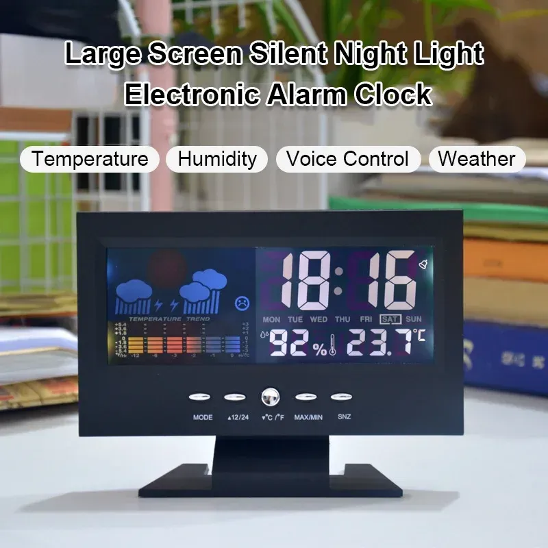 Electronic Alarm Clock Digital Alarm Clock Weather Station Time Temperature Humidity Display Clock with USB Cable
