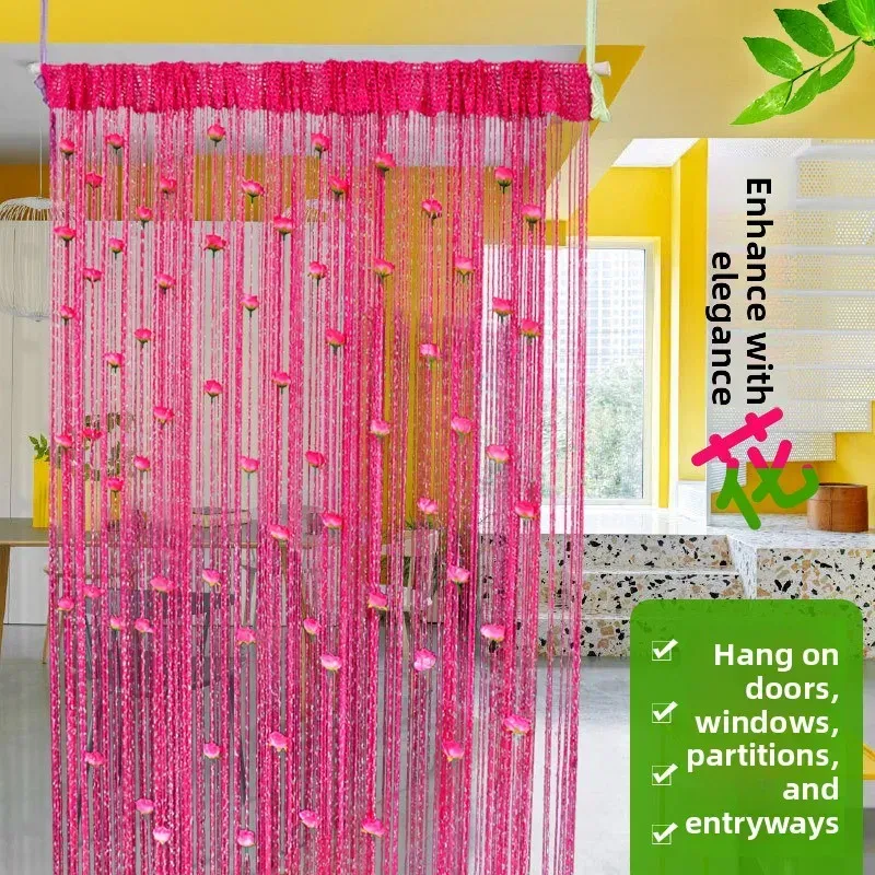 Thiened No-Drill Rose Line Curtain Modern mat Living Room Partition Baund Decorative Hanging Door Curtain
