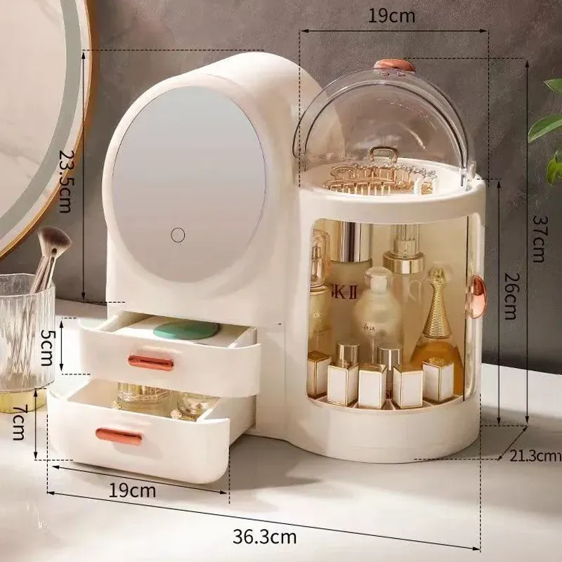 Large Capacity Cosmetics Storage Box Luxury Desktop Make Up Organizer Waterproof Bathroom Sundries Storage Cases With LED Mirror