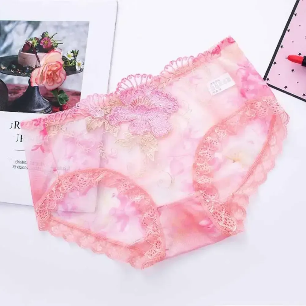 3 pieces of sweet mesh transparent lace flower underwear in plus size