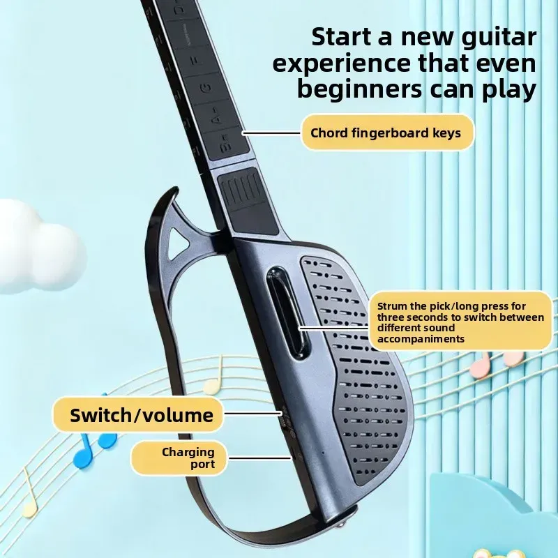 Stringless Guitar Stringless Acoustic With LED Light Guide Foldable Built-in Automatic Chord Mode Electric Portable Guitar