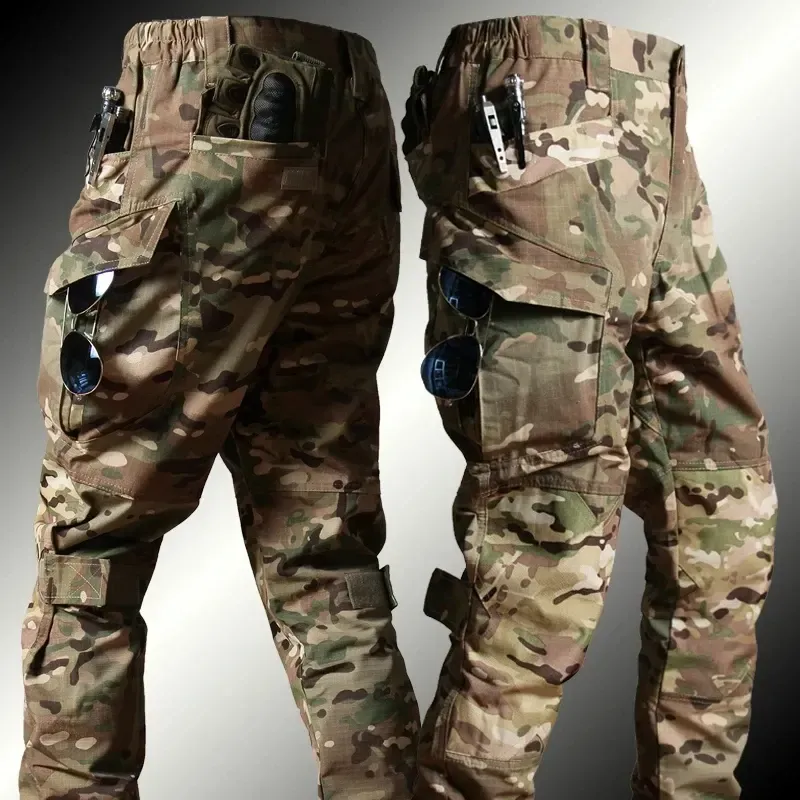 Men's Loose Outdoor Training Pants Cargo Pants Men Tactical Pants Hunting Pants Outdoor Multi-Pockets Cotton Casual Trousers