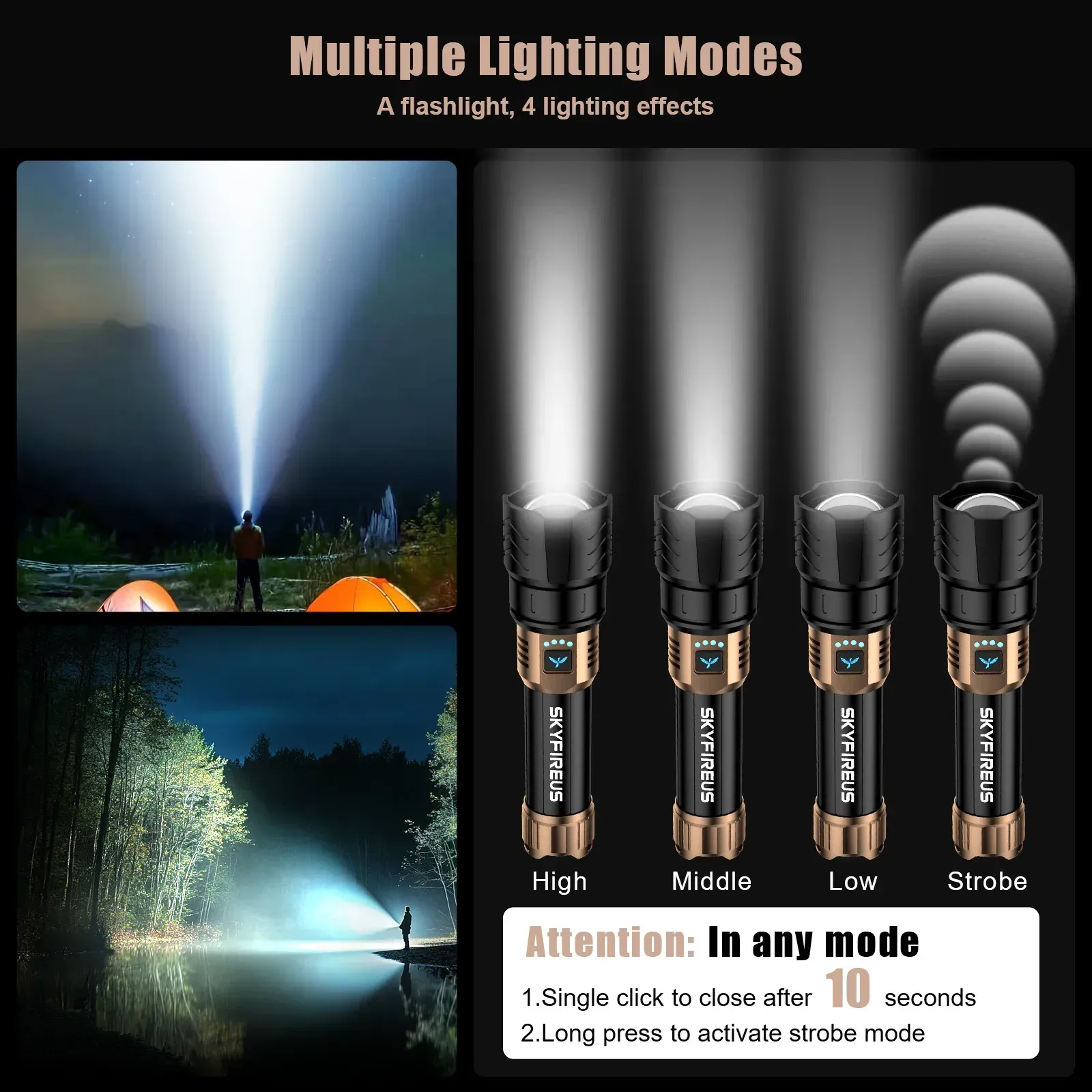 High-powered flashlight, ultra-bright laser, outdoor spotlight, long-range laser beam for patrolling