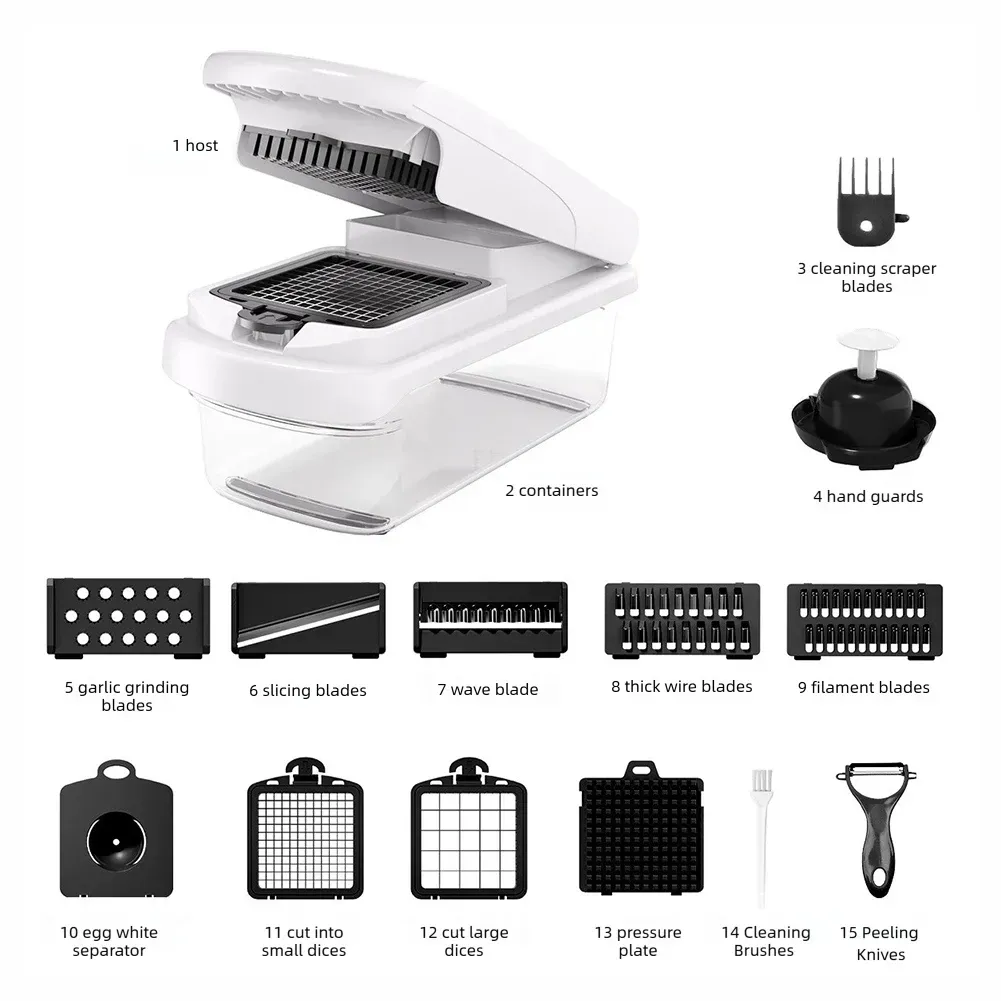 Multifunctional Food Cutter Vegetable Chopper 8 Different Blades With Container Slicers Dicer For Kitchen Cooking