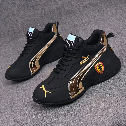 Men's Soft Leather Breathable Dad Shoes Fashionable Versatile Thick Bottom Sports Casual Shoes Grid Pattern