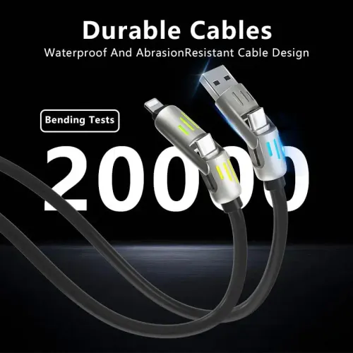 Multi Connectors 4 in 1 Charger Rotating Elbow USB to Type-C 1.5m Mobile Phone 240W Fast Charging Silicone Cable Data Transfer