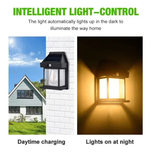 Outdoor solar wall lamp, waterproof tungsten filament light, motion sensor garden light, suitable for gardens, villas, and small houses (includes 2 lamps).