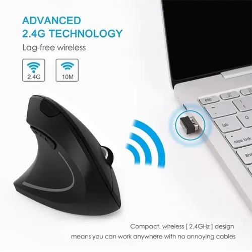 Vertical Ergonomic Mouse — Portable, Bluetooth, Battery-Powered