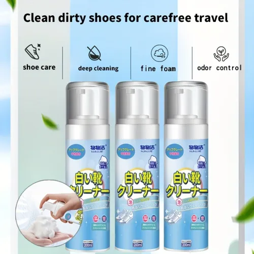 Japan Cleaning Research Institute presents:White Shoe Foam Cleaner-200ml for Sneakers Canvas & Faux - No-Rinse Formula, Stain Remover & Whitening Mousse Effortless Cleaning