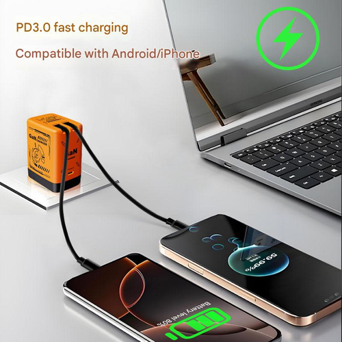 Dual Type-C retractable cable with 120W PD fast charging adapter