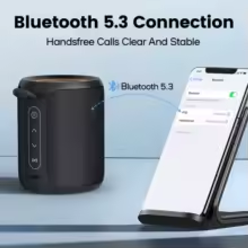 Deeyaple P1S Black Mini Portable Bluetooth Speaker 15W IPX7 Waterproof Bass Boost TWS Dual Pairing BT5.3 Outdoor Speaker