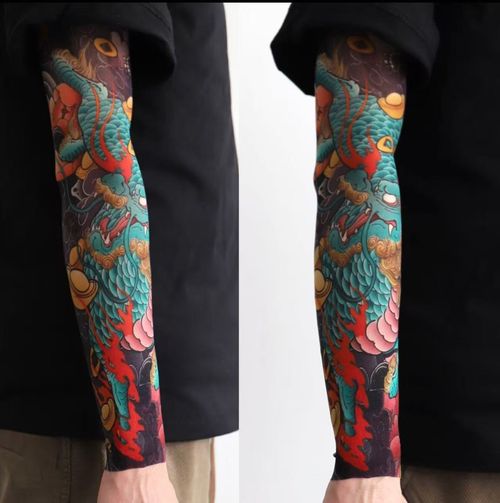 A pair of summer outdoor cycling flower arm tattoo sleeves, sports tourism, fishing, sun protection, tattoo sleeves, arm guards