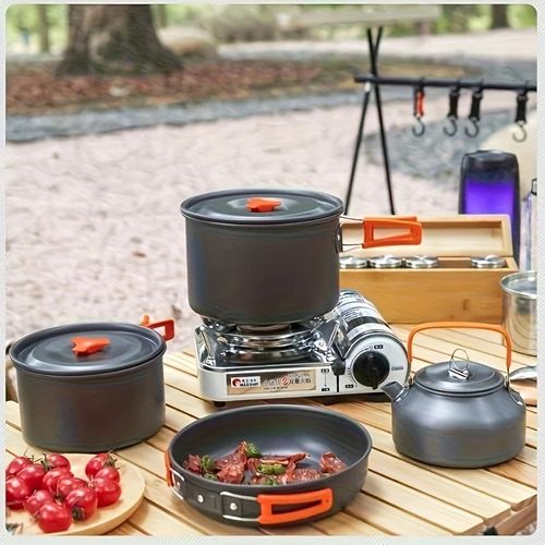 3-Piece Portable Camping Cookware Set, Lightweight Outdoor Cooking Kit with Pot, Frying Pan & Kettle, Quick Assembly & Storage for Hiking, Picnics and Camping