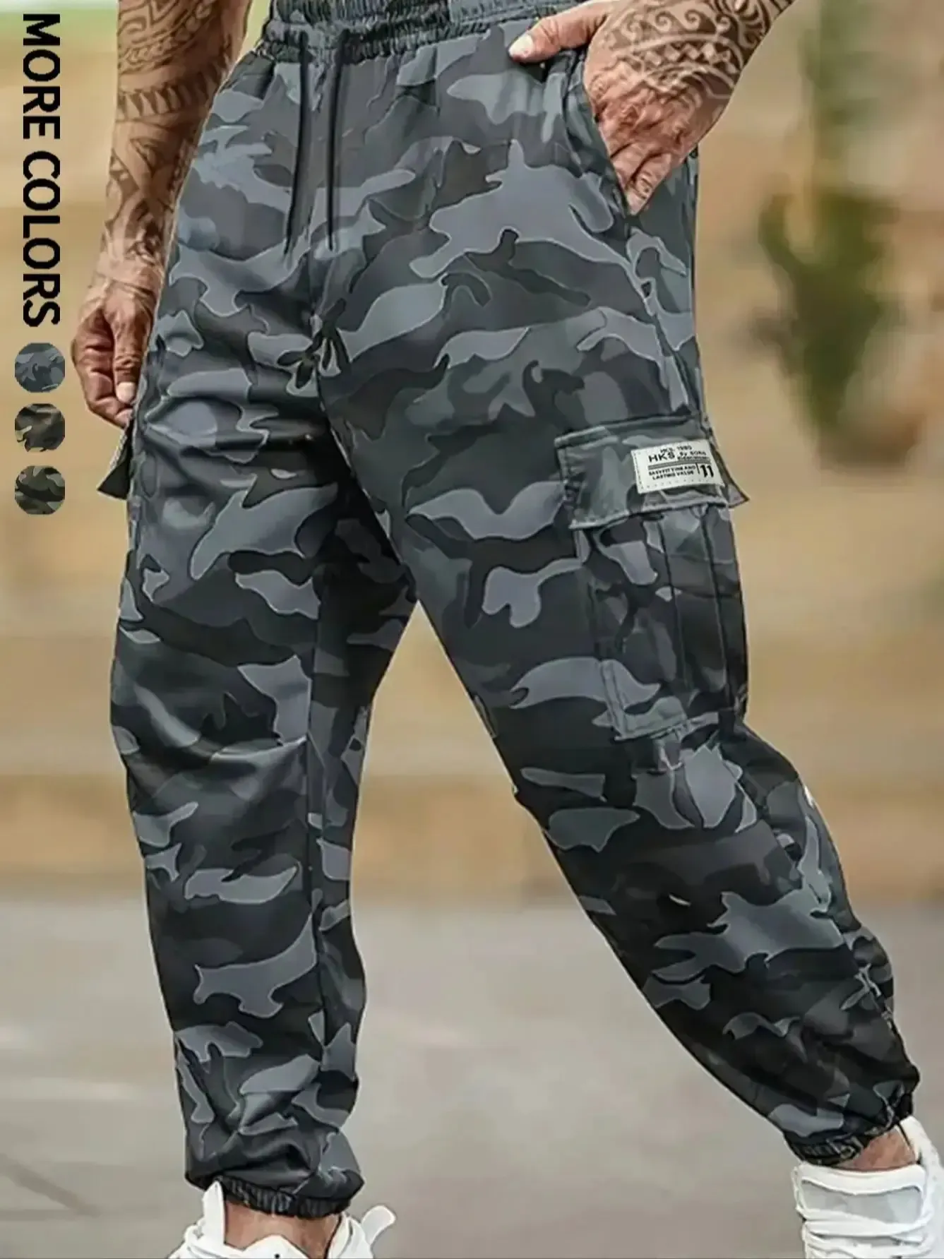 Men's Plain Sports and Casual Trousers with Drawstring Elastic Waist, Camouflage, with Pockets, Suitable for Outdoor Camping, Hiking and Mountaineering, Exercise and Fitness