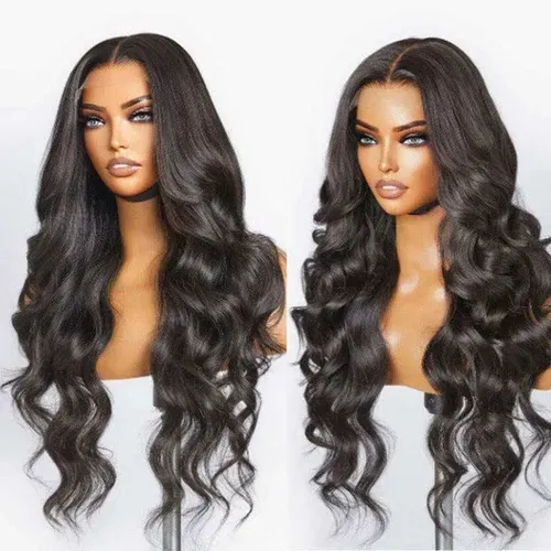 European and American style long wavy hair wig.（26-Inch Best-Selling Black Front Lace Wig — Large Wavy Curls）