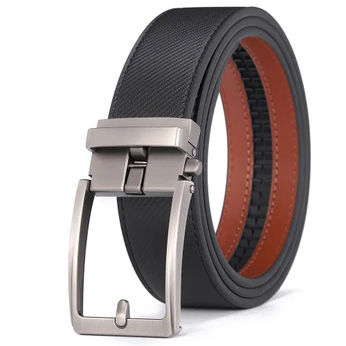 Men's Automatic Buckle Leather Belt, Cowhide, Fake Pin Buckle, No Holes, Fashion, New