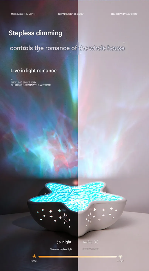 Starfish Projector Lamp - Water Ripple Night Light with Ocean Blue Ambience, Bedroom Decorative Lamp, Romantic Gift for Birthdays & Special Occasions, Marine-Themed Ambient Light