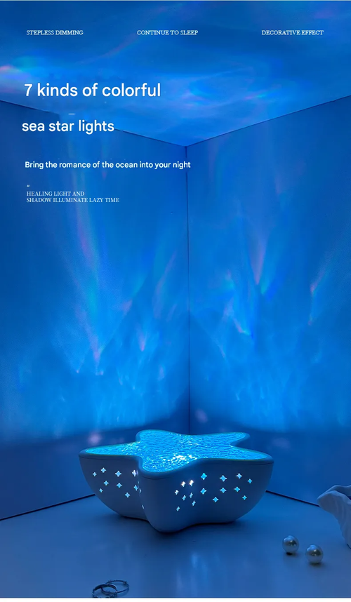 Starfish Projector Lamp - Water Ripple Night Light with Ocean Blue Ambience, Bedroom Decorative Lamp, Romantic Gift for Birthdays & Special Occasions, Marine-Themed Ambient Light