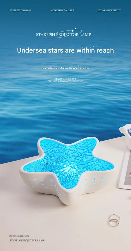 Starfish Projector Lamp - Water Ripple Night Light with Ocean Blue Ambience, Bedroom Decorative Lamp, Romantic Gift for Birthdays & Special Occasions, Marine-Themed Ambient Light